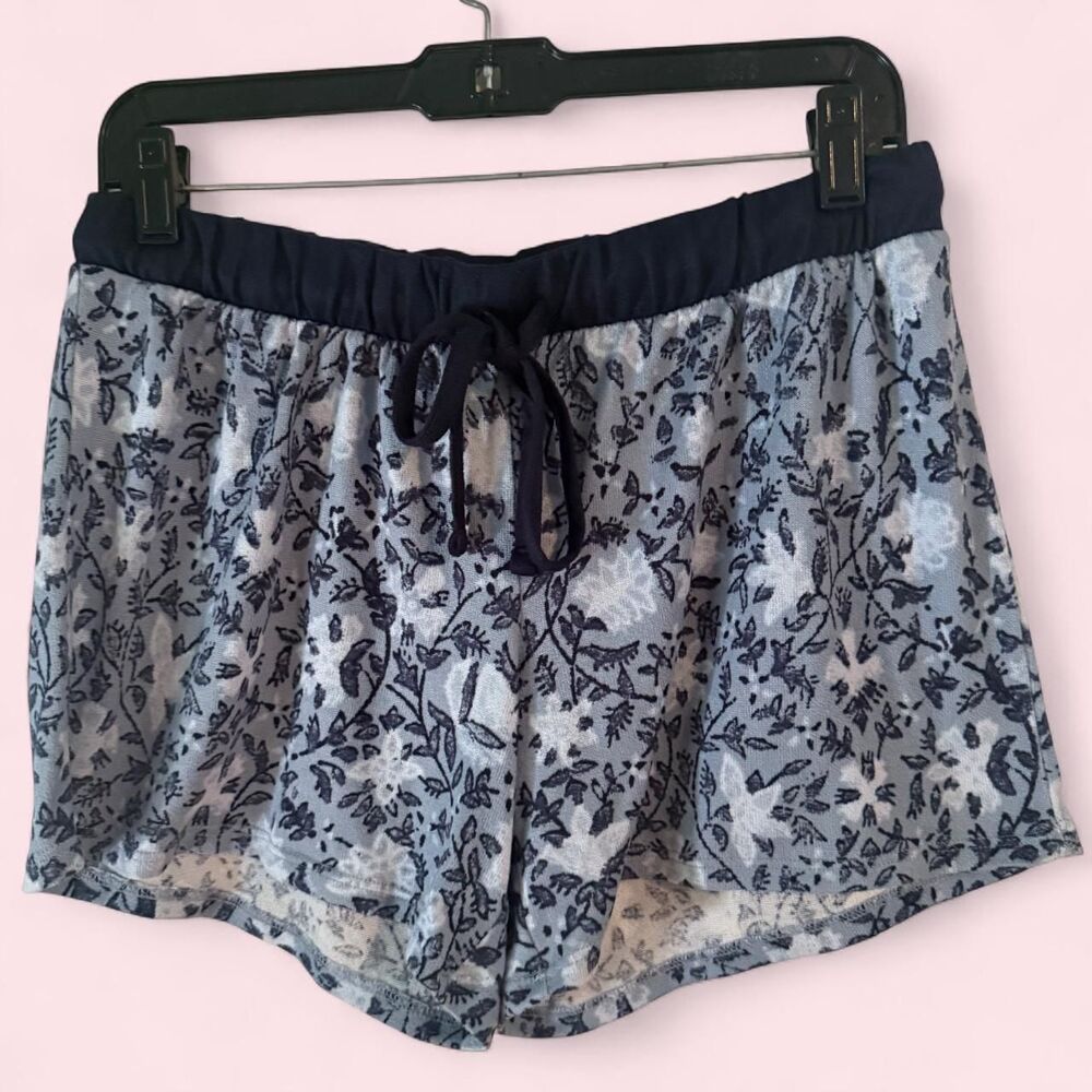 Lucky Brand Blue Floral Pajama Lounge Shorts Cozy Sleepwear Size S Stretch
